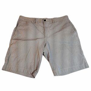 Mens Tailored Cotton Shorts Size 35 Blue White Pinstripe Preppy Summer Wear ✨